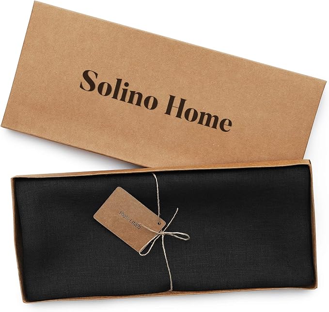 Solino Home 100% Linen Dining Table Runner Black Woven, Fete 14 x 48 in | Table - Image 7