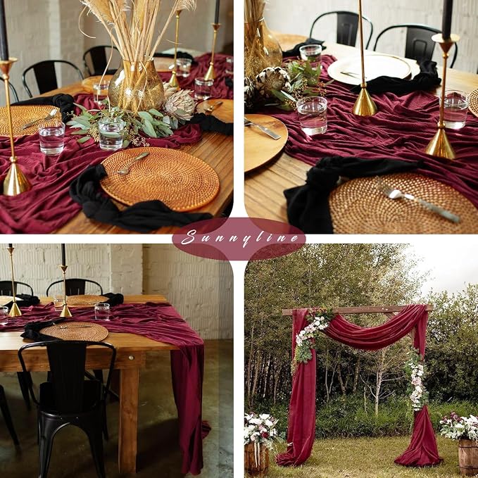 10FT 12 Pcs Burgundy Cheesecloth Table Runner Gauze Fabric Boho Cheese Cloth - Image 6