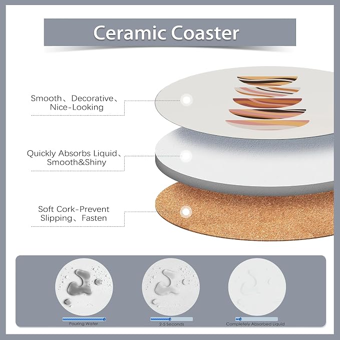 6 Pcs Coasters for Drinks with Holder, Minimalist Geometric Boho Absorbent - Image 3