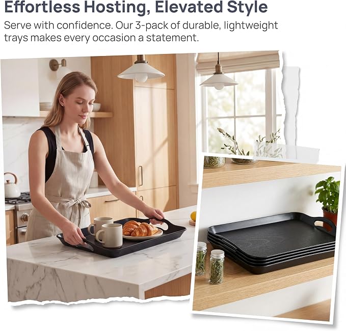 Cedilis 3 Pack Black Serving Trays - Image 7