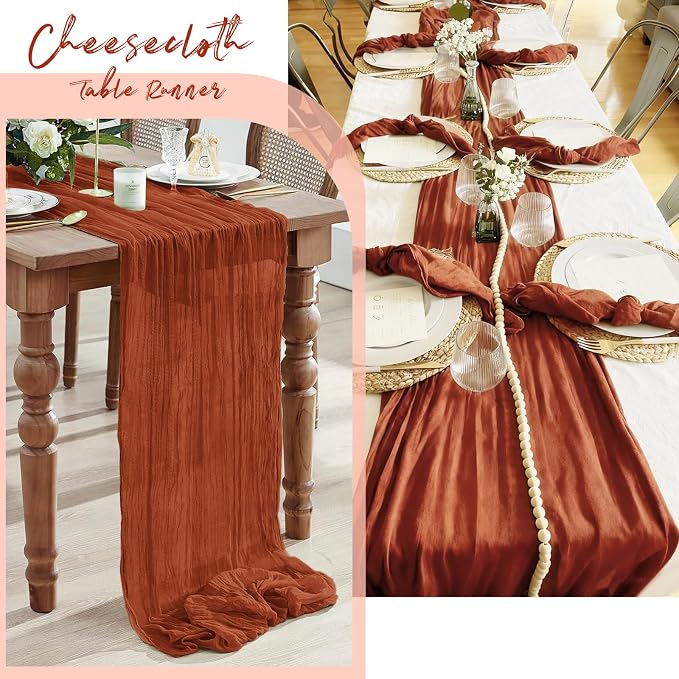 3 Pack Terracotta Cheesecloth Table Runner, 17 x 108 Inch, Gauze Cheese Cloth - Image 7