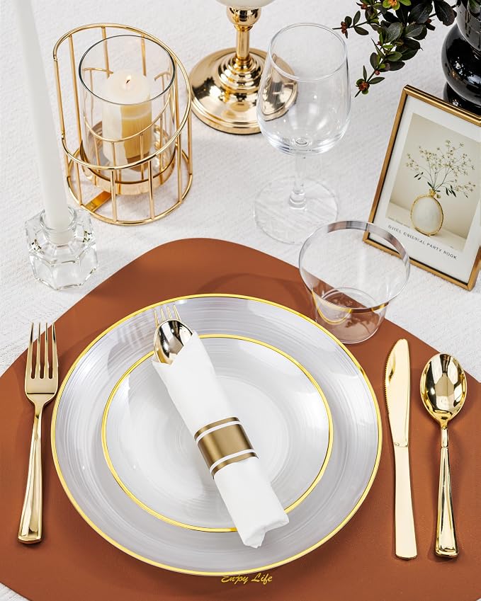 Morejoy 350PCS Pearl White and Gold Plastic Plates - Image 9