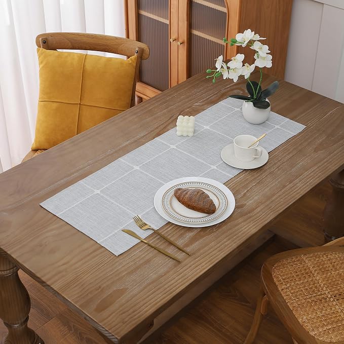 Gernaice Boho Table Runner, Modern Plaid Cotton Linen Farmhouse Table Runners by Gernaice