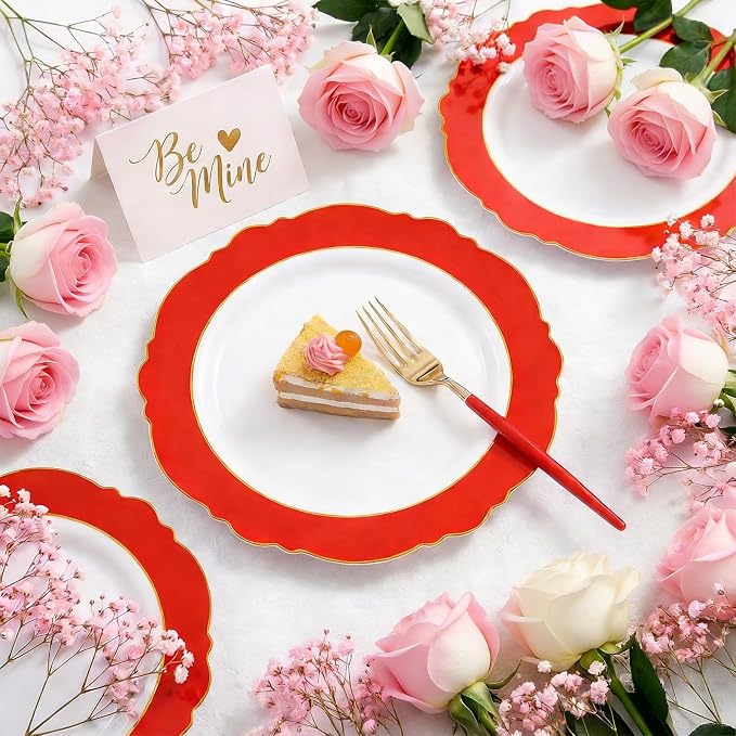 60pcs Red Plastic Plates Disposable - Image 2