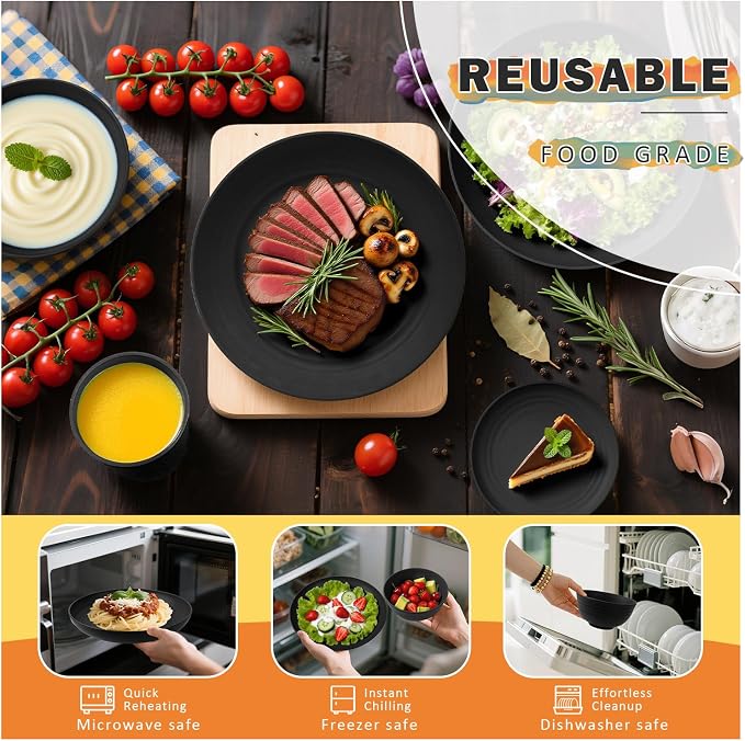 Wheat Straw Dinnerware Sets for 8, Reusable Dinnerware Set for Kitchen Outdoor - Image 6