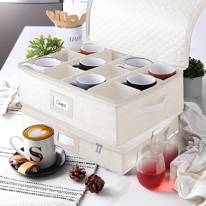 Coffee Mug Storage, 2 Pack Quilted and Stackable Coffee Cup Storage Organizer - Image 7