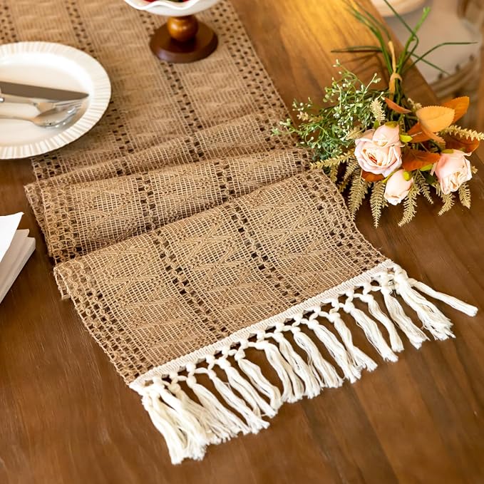 Linen Woven Table Runner, Farmhouse Rustic Jute Table Runners - Image 3