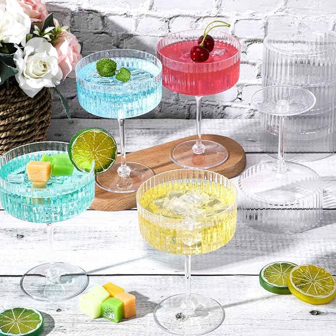 Jingmore 6 Pcs Ribbed Martini Glasses 10 oz Disposable Plastic Vintage Ribbed - Image 5