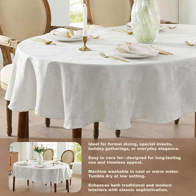 Newbridge Barcelona Luxury Damask Fabric Tablecloth, 60” Wide x 120” Oval - Image 3