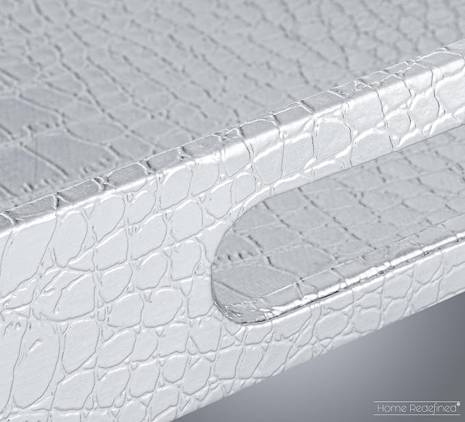 Home Redefined 17.5"x12" Silver Glossy Crocodile Faux Leather Serving Tray - Image 6