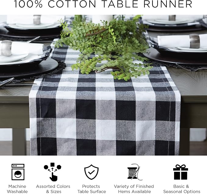 DII Checkered Tabletop Collection 100% Cotton, Machine Washable, Table Runner - Image 8