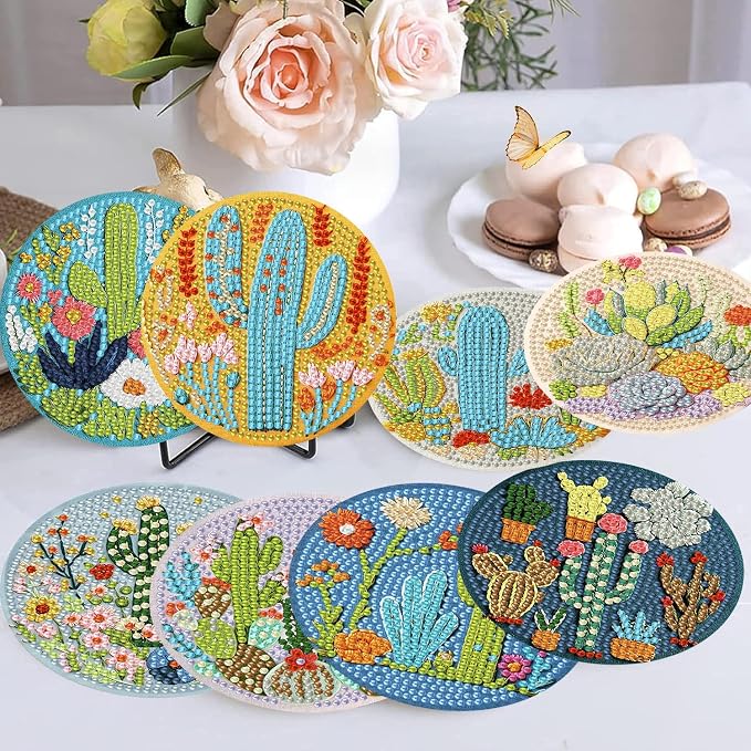 Ekuxom 8 PCS Diamond Art Coasters Kits-Flowers Diamond Painting Coasters | - Image 4