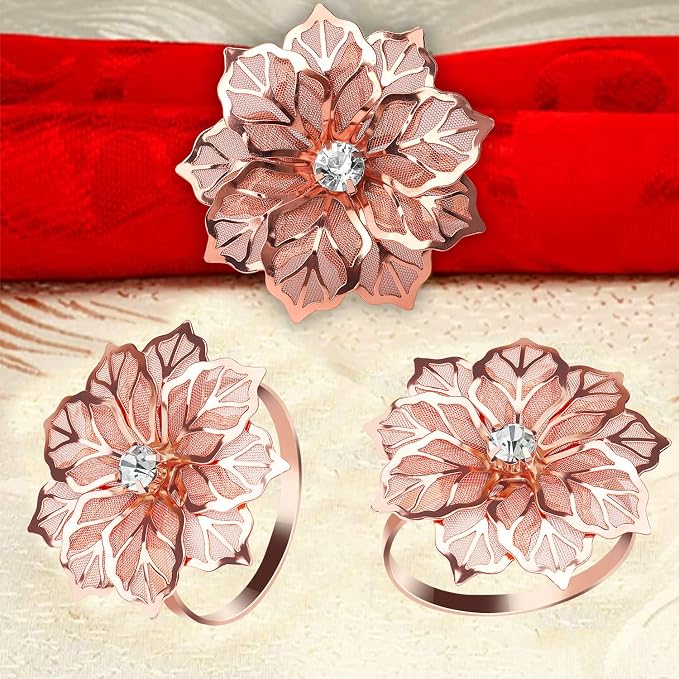 KPOSIYA Flower Napkin Rings Holder Metal Rose Gold Napkin Rings Set of 12 - Image 6