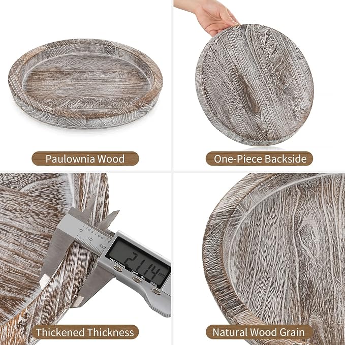 Hanobe Round Wood Candle Holder Tray, Rustic Coffee Table Centerpiece Decor | - Image 9