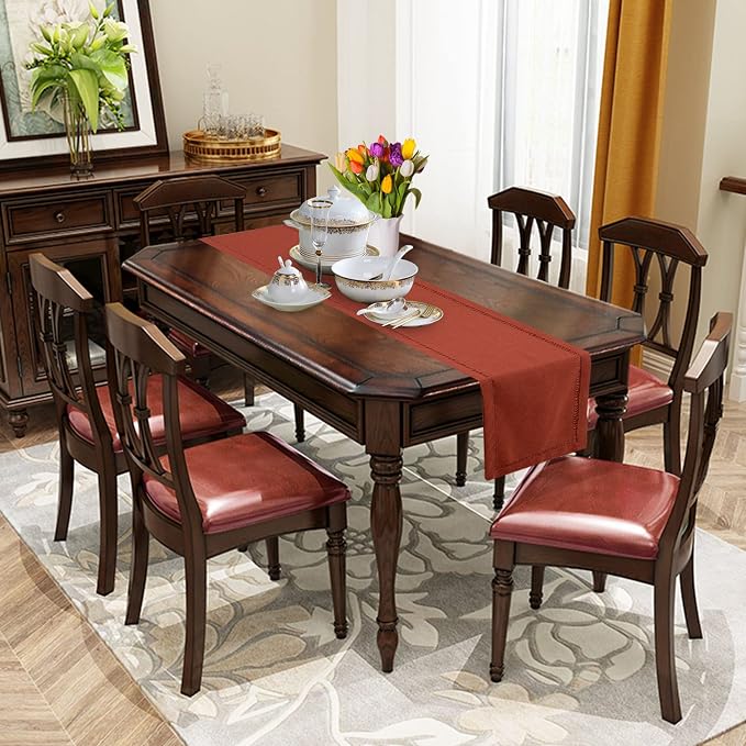 Grelucgo Small Short Handcrafted Solid Cinnamon Color Dining Table Runner - Image 6