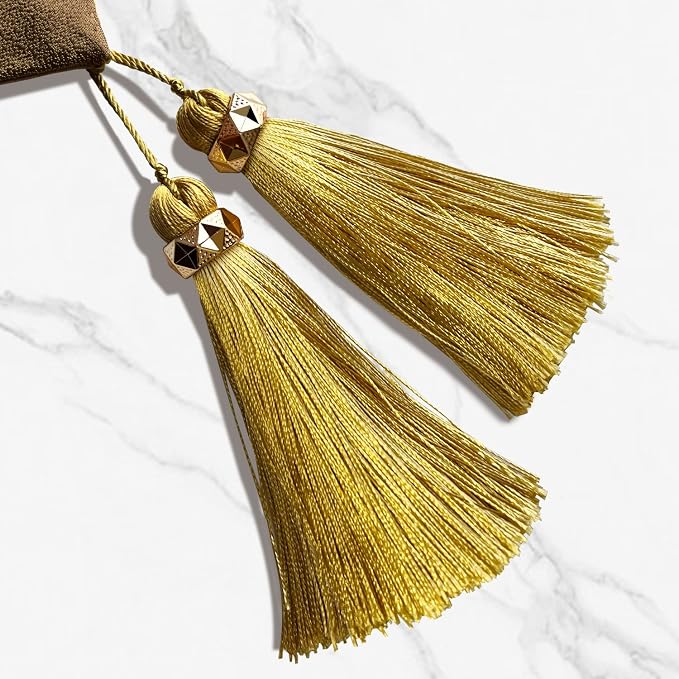Luxury Gold Table Runner 72 Inches Long, Modern Abstract Geometry, Tassels | - Image 4