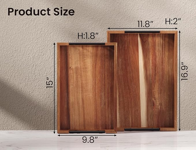 Fibogollo Acacia Wood Set of 2 Serving Tray - Image 6