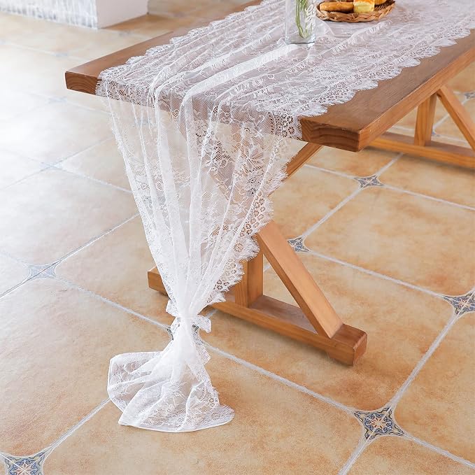 10 Pcs White Lace Table Runner 30 x 120 Inch Vintage Rustic Table Runner - Image 4