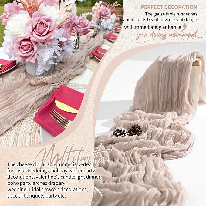 30 Pack Cheesecloth Table Runner 10FT Rosy Brown Table Runner Boho Gauze Cheese - Image 6