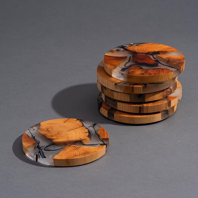 Drink Coaster Set, Wooden Absorbent Coasters, Epoxy Resin Coaster - Image 3