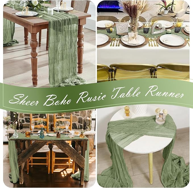 15 Pack Sage Green Cheesecloth Table Runner 17 x 108 inch Cheese Cloth Table - Image 7