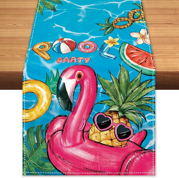 Summer Pool Flamingo Table Runner Spring Fun Float Party Burlap Table Runners by BEAUTYROMANCEFORYOURLIFE
