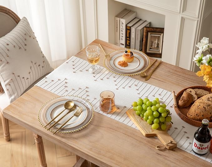 Boho Table Runner 13 x 108 Inch Long Natural Cotton Woven Runner - Image 3