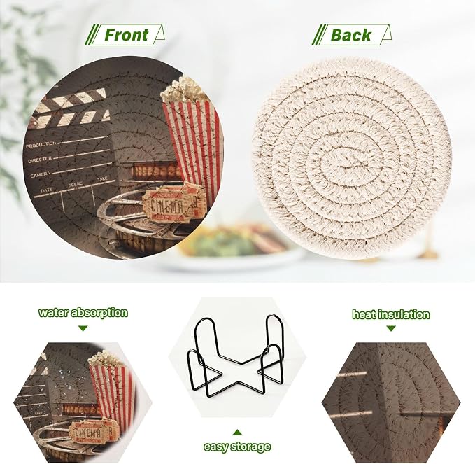 YETTASBIN Movie Theater Popcorn 6 Pcs Drink Coasters - Image 4