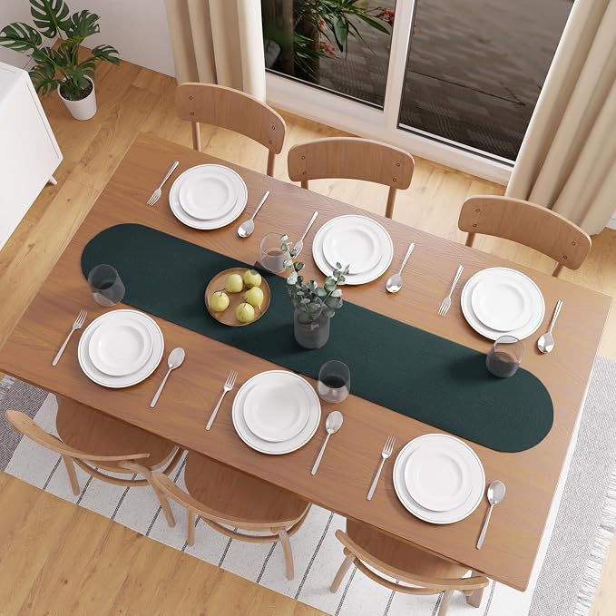 Encasa XO Dining Table Runner, Handmade Ribbed Cotton 12"x54" Dark Green | 100% - Image 4