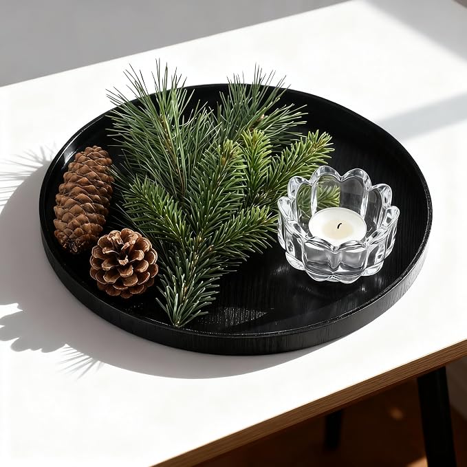 Round Trays Home Decor, 11.8" Large Round Wood Tray - Image 3
