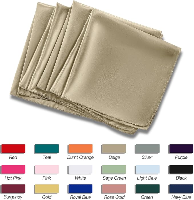 P Pothuiny 12 Pcs Beige Satin Napkins 17 x 17 Inch, Satin Cloth Napkins | - Image 6