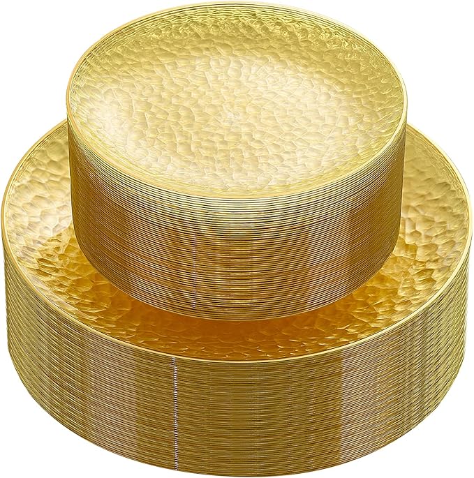 Rubtlamp 60Pcs Yellow Gold Plastic Plates, Hammered Plastic Plates Include 30 by Rubtlamp