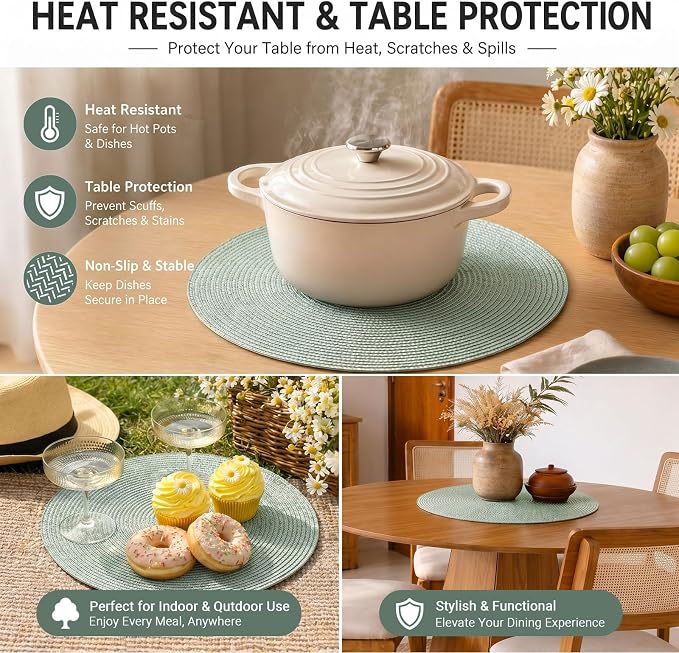FunWheat Round Braided Placemats Set of 8 Place Mats - Image 7