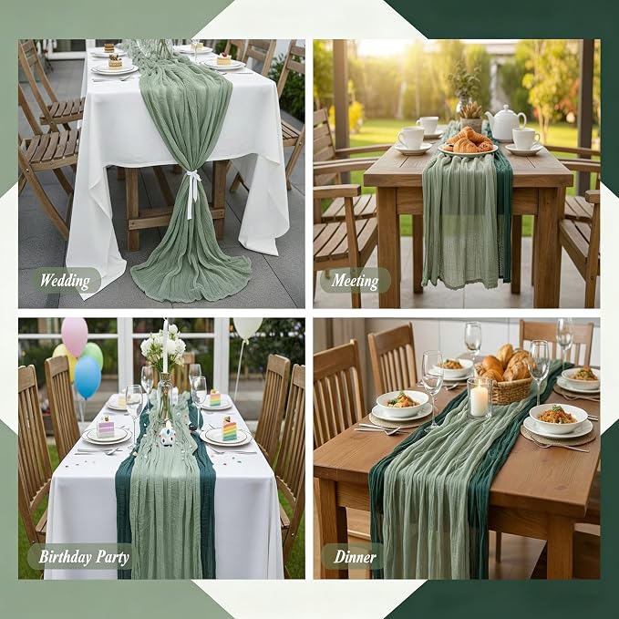 Cheesecloth Table Runner 10 Pack Sage Green and Dark Green, Boho Gauze Table - Image 4