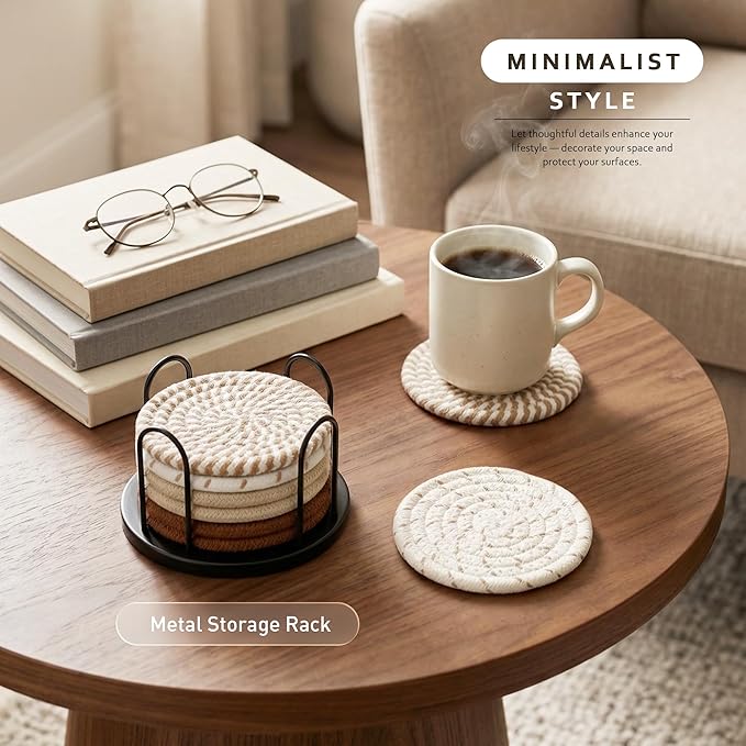 Lazebox Coasters Set of 8 for Drinks, 4 Inch Large Coasters for Coffee Table - Image 2