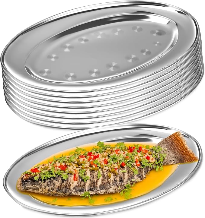 9 Pcs Stainless Steel Oval Platter Heavy Duty Metal Oval Serving Tray Set by Unknown