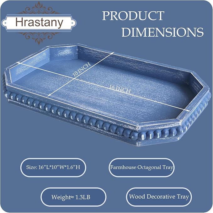 Hrastany Blue Wood Decorative Tray, Coffee Table Tray - Image 2
