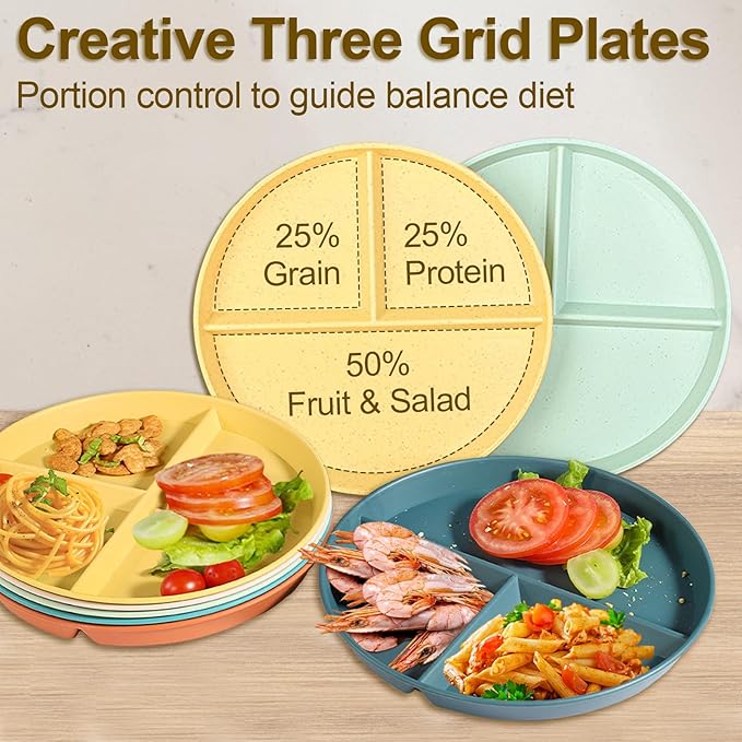 Divided Plates for Adults, Unbreakable Portion Control Plate Sectioned - Image 3