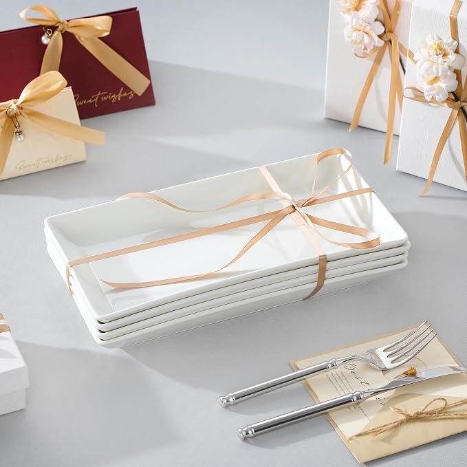 MALACASA Porcelain Serving Platters Set of 4, 12 in Rectangular White Trays | - Image 6