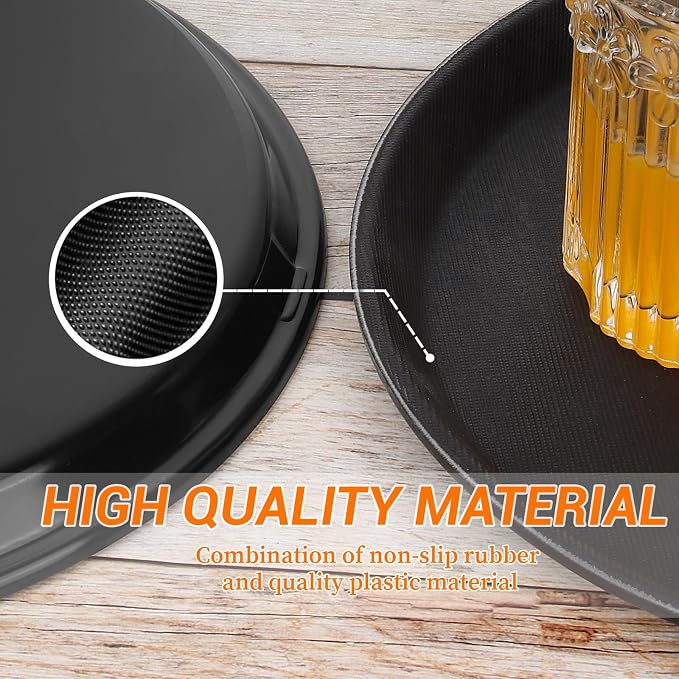Mwellewm 6 Pcs Round Serving Tray, 11 Inch Non Slip Surface Round Tray Black - Image 3
