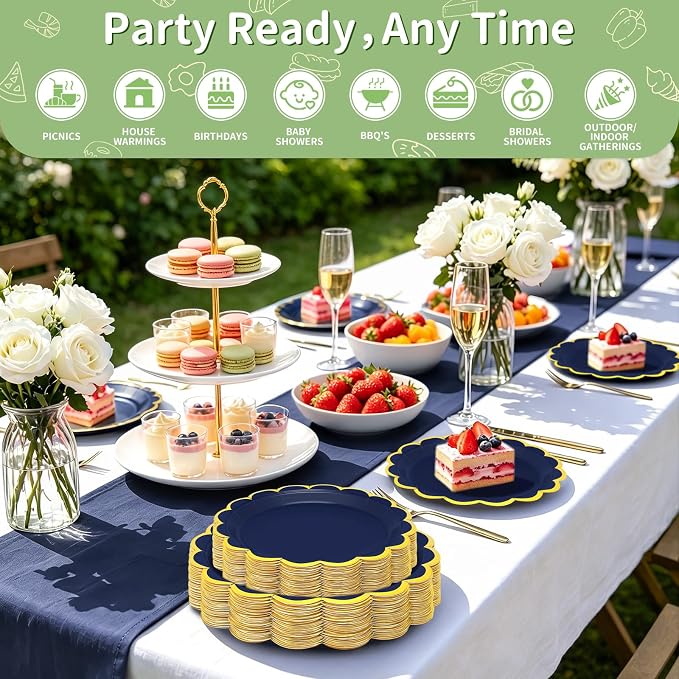 50 Pcs Navy Blue Paper Plates Disposable, Dessert Cake Plates, - Image 3