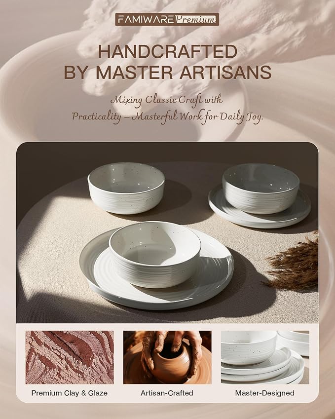 Stoneware Dinnerware Set for 8, Plates and Bowls, Chip & Scratch Resistant - Image 5