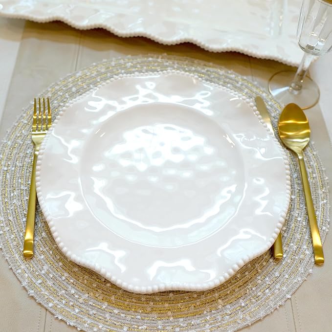 Perlette Off-White Melamine Dinner Plates – Set of 4, Unbreakable & Heavyweight - Image 3