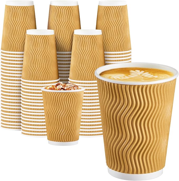 SIUQ 150 Pack 12 oz Disposable Coffee Cups, Insulated Corrugated Paper Cups | by SIUQ