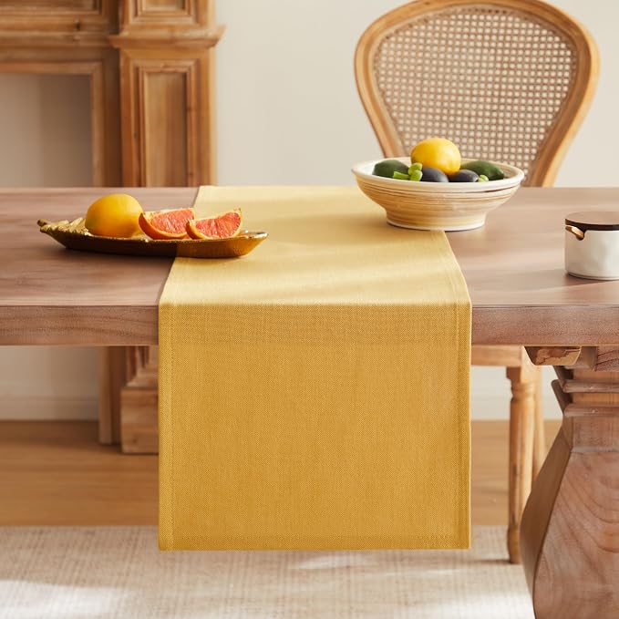 Rustic Cotton Linen Table Runner, 13x108 Inches Yellow | Farmhouse Style Linen - Image 4