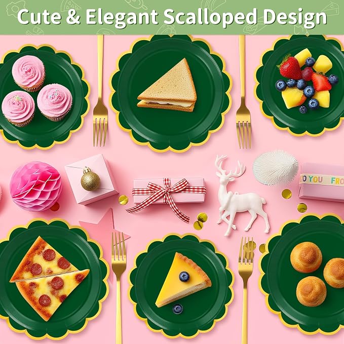 50 Pcs Dark Green Paper Plates Disposable, Dessert Cake Plates, - Image 6
