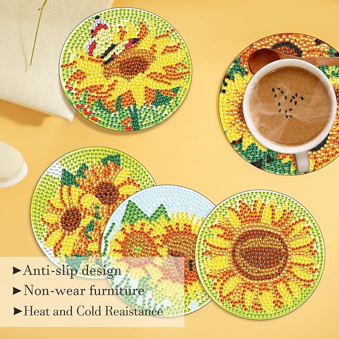 8 Pcs Sunflower Diamond Painting Coasters - Image 2