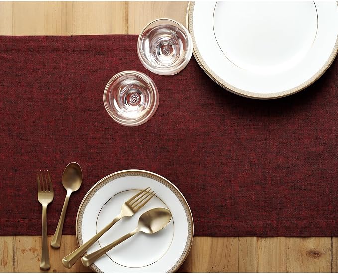 Solino Home 100% Linen Dining Table Runner Red Woven, Athena 14 x 72 in | Table - Image 3