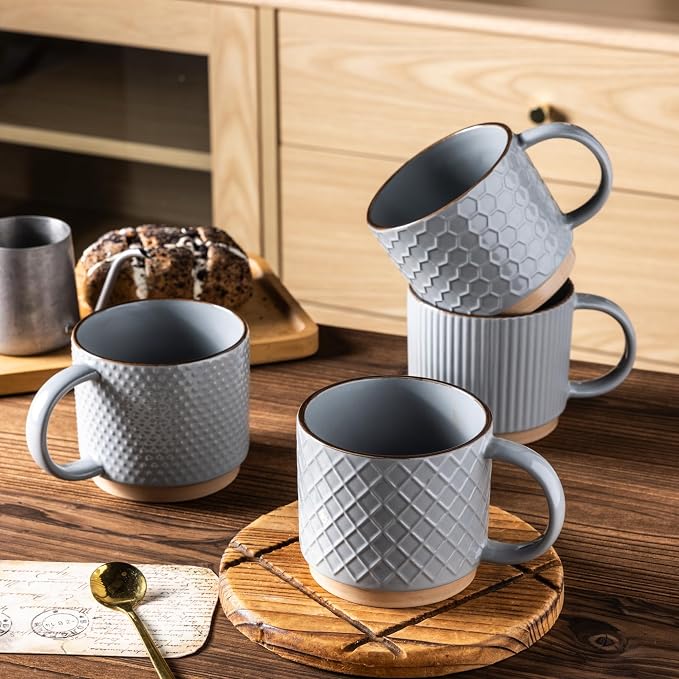 GBhome 15 OZ Stackable Coffee Mugs Set of 4, Ceramic Coffee Cups Set | 4 - Image 4