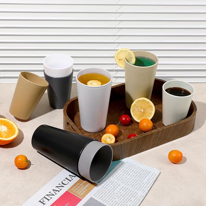 HEYCOME Set of 12 Wheat Straw Cups, Reusable Plastic Cups Sets, Water Glasses - Image 6